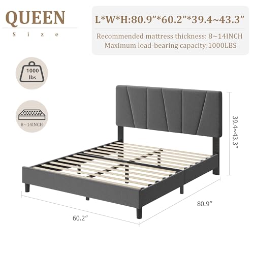 Queen Size Platform Bed Frame with Adjustable Headboard, Linen Upholstered Bedframe with Noise-Free Slats, Mattress Foundation, No Box Spring Needed, Easy Assembly by ExploreHorizon - Image 6