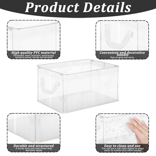 6 Pack Storage Baskets for Shelves, Closet Storage Bins Shelves Decorative Collapsible Baskets with Handles Clear Plastic Closet Organizers for Organizing Shelves Wardrobe Office Clothing Books - Thumbnail 4