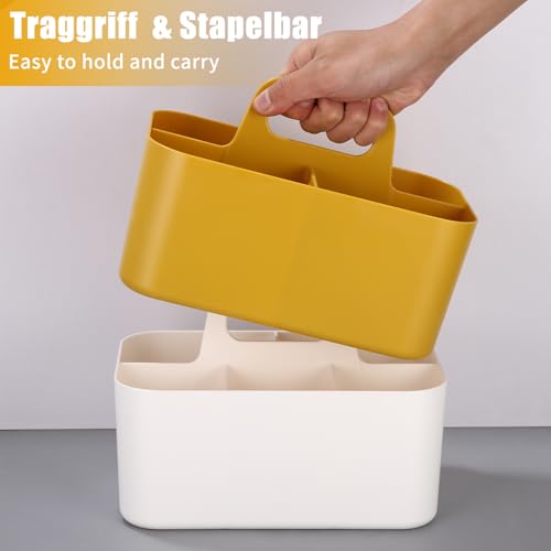 Mehrzweck Korb Organizer,Tragbarer Stapelbarer Kunststoffkorb mit Griff,Reinigungskorb, Bastelkorb,Schreibtischkorb,Bathroom Organizer,Aufbewahrung für Kunst und Make-up (Gelb)