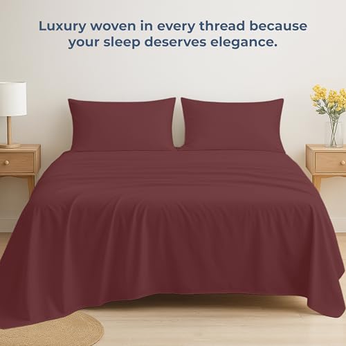 Image of Royale Linens 100% Organic Cotton Full Flat Sheet Only - Super Soft - Percale Top Sheets - Full Flat Sheet Sold Separately - Breathable, Cool & Crisp Sheets Only (81 inch x 96 inch, Red)