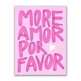 Pink More Amor Por Favor Wall Art Preppy Girl Dorm Decoration Poster Modern Colorful Pink Wall Art Love Quote