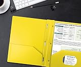 Better Office Products Yellow Plastic 2 Pocket Folders with Prongs, Heavyweight, Letter Size Poly Folders, 24 Pack, with 3 Metal Prongs Fastener Clips, Yellow