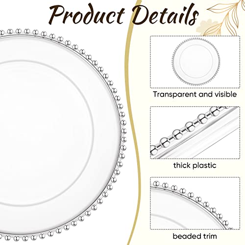 50 Pcs Clear Charger Plates 13 Inch Plastic Round Dinner Plates With Beaded Rim Dinner Table Decorative Plates For Home Wedding Kitchen Birthday Bridal Shower Party Dinner Table Supply (Silver) #TOP2