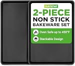 NutriChef Nonstick Cookie Sheet Baking Pan-2PC Large Metal Oven Baking Tray Mega Pan Kitchen Cooking Non-Stick Bake Trays-Stylish Metallic Black Coating PFOA PFOS PTFE