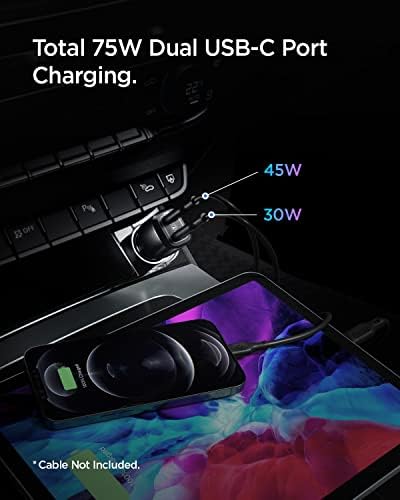 Spigen USB C Car Charger 75W Dual Fast Charge PD PPS 3.0 45W+30W for Samsung Galaxy S23 Ultra Plus S22 S21 Note 20 Z Flip Fold 4 3 iPhone 14 13 Pro Max Plus Pixel 7 6 Pro MacBook Air iPad Steam Deck