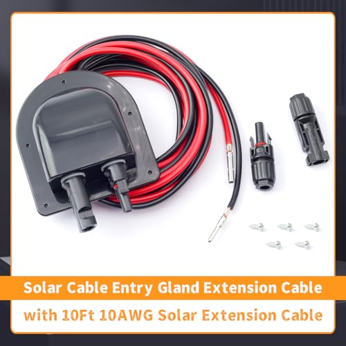 Erchon Solar Cable Entry Gland with 10Ft 10AWG Extension Cord, RV Roof Mountable, MC4 Connectors for Solar Junction Box - Ideal for RV, Boat, Camper & Van Installations, Tinned Copper Wire