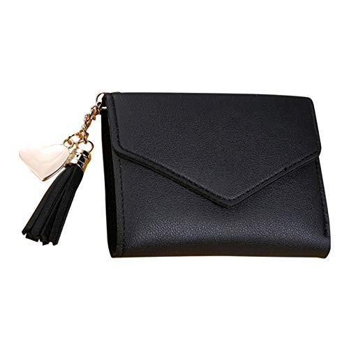 pedkit Moda feminina borla carteira curta de couro pu cor sólida pequeno dobrado ID titular do cartã