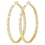MOROTOLE Gold Hoops Earrings for Women Sparkling 14k Gold Plated Rhinestone Hoop Earring for Womens Cubic Zirconia Jewelry Gift Large Hoop Earrings for Women