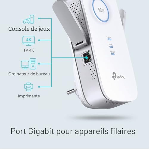 TP-link RE655 AC2600 répéteur WiFi (double WiFi AC + N, 1733 Mbps à 5 GHz + 800 Mbps à 2,4 GHz, port LAN Gigabit, contrôle de l'application, couverture maximale