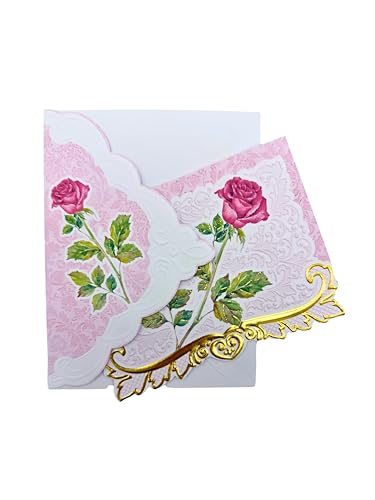 Image of Poster Foundry Set of 3 - Red Rose Stem Boxed Note Cards by Carol Wilson. 10 embossed 4x5 Die-Cut Notecards and Matching Envelopes in Decorative Gift Box with Magnetic Flap. NCP2229