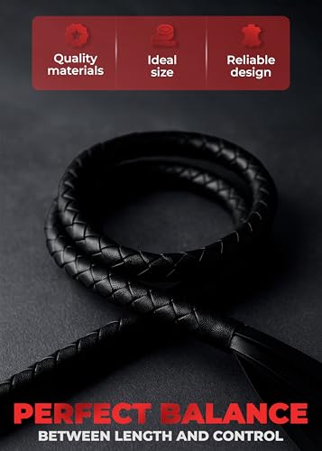 BROSAG Faux Leather Whip for Horse Riding, Long Whip for Equestrian Sport 75\", Black Horse Whip for Dressage