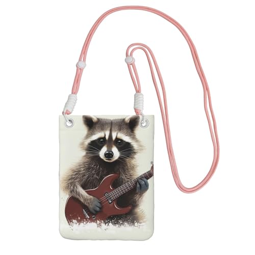 Pochette pour téléphone portable pour femme sac à main avec bandoulière rose motif raton laveur