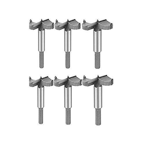 KINOEE 6PCS Drill Bit Boring Hole Saw Set 30/35/40/45/50/60mm Tungsten Steel Hinge Cutter Tool Kits for Wood Cutting (Silver)