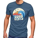 Neverless® Herren T-Shirt Good Vibes Welle Hippie Slogan Statement Surf Design...