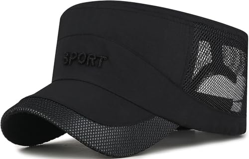 YeeHeen Cadet Army Cap Mesh Quick Qry Flat Top Cap Military Hat for Men Women Black