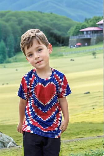 Image of Kids 4th of July 3D Tie Dye Style T-Shirt Boys Girls Patriotic American Flag Clothes Firecracker Tops 4-10 Years