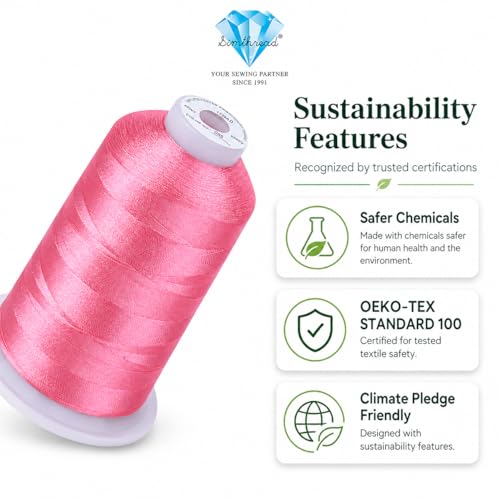 Image of Simthread 5000M 40WT Polyester Embroidery Thread, Pink 085 | 5000M 40WT polyester thread feeds smoothly for machine embroidery, monograms, logos, patches and quilting.