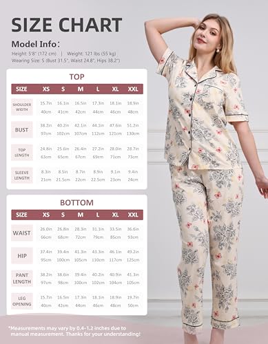 Image of NAP BOUND 100% Cotton Women's Pajama Sets Short Sleeve Button Down Soft Pjs 2 Piece Lounge Set with Pocket Nightwear XS-XXL