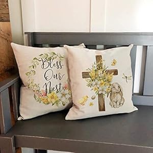 Easter Pillow Covers 18x 18, Spring Rustic Farmhouse Decorative Throw Pillow Covers, Easter Bunny Wreath Basket Pillowcases for Home Sofa Couch Cushion Holiday Spring Party Decoration, Set of 4 Easter Pillow Covers 18x 18 Spring Rustic Farmhouse Decorative Throw Pillow Covers Easter Bunny Wreath Basket Pillowcases for Home Sofa Couch Cushion Holiday Spring Party Decoration Set of 4