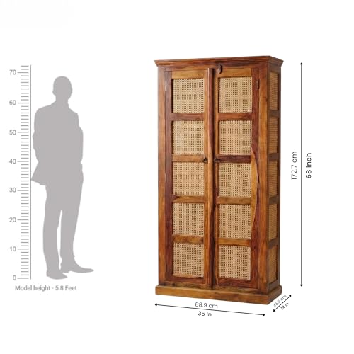 Image of Modern Furniture Boho Sheesham Wooden Crockery Cabinet with Door | Solid Wood Multipurpose Storage Cabinets for Living Room Home & Kitchen | Book Shelf Wooden - Natural Finish