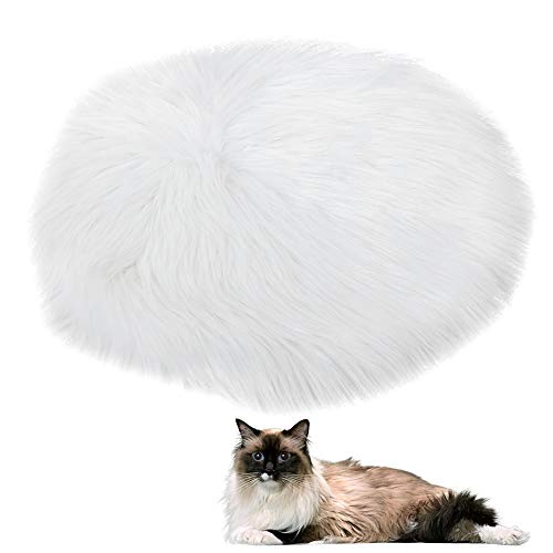 Round-17in,Pet Heating Pad,Small Pet Cat Plush Heating Pad, Electric Blanket Cat Heating pad Waterproof, with Smart Thermostat Switch Indoor Warming Pad(White), Pet Heating Pad,Round-17in,Small P