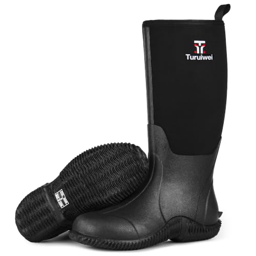 Turuiwei Rubber Boots for Men Rain Boots with Steel Shank 6mm Neoprene Insulated Work Rain Boots Anti-Slip Multi-Season Mud Boots for Hunting Farming Fishing & Gardening