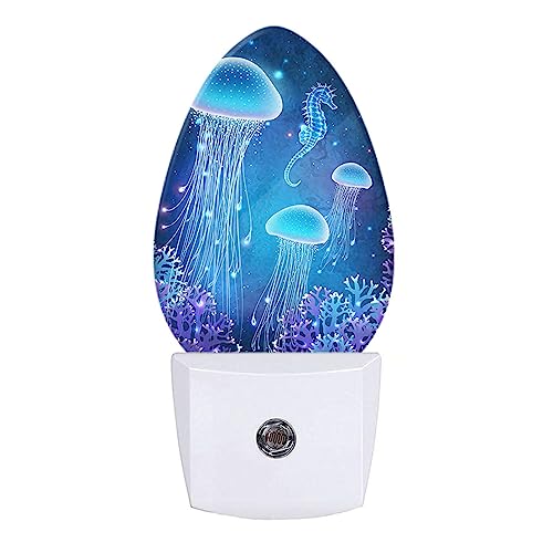 Swono Fantasy Jellyfish Night Light With Dusk To Dawn Sensor Blue Magic Underwater Sea Life Night Lights Plug Into Wall Men Women Bedroom Living Room Decorative Nightlight #TOP6