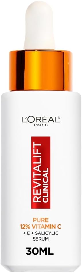 L’Oréal Paris Revitalift Clinical 12% Pure Vitamin C Brightening Serum for Face, Powerful Antioxidant Protection, Brighter & Smoother Skin, includes Hyaluronic Acid, Salicylic Acid, Vitamin C