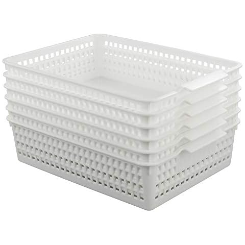 Fiazony 6-Pack Plastic Storage Trays Basket, Organization Basket Tray for Paper/File, White Cover