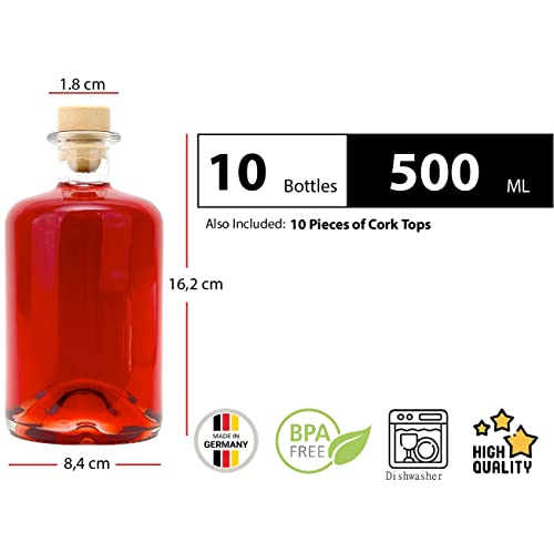 slkfactory Lot de 10 Bouteilles Vides en Verre de 500 ML 0,5 L Bouteilles d'Apothicaire - Bouteilles en Verre pour Vin, Alcool, Vinaigre, Huile - Image 3