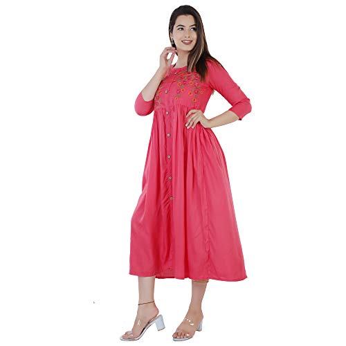 Image of DMP FASHION Women' s Rayon Classy Embroidery Work Flared Kurta