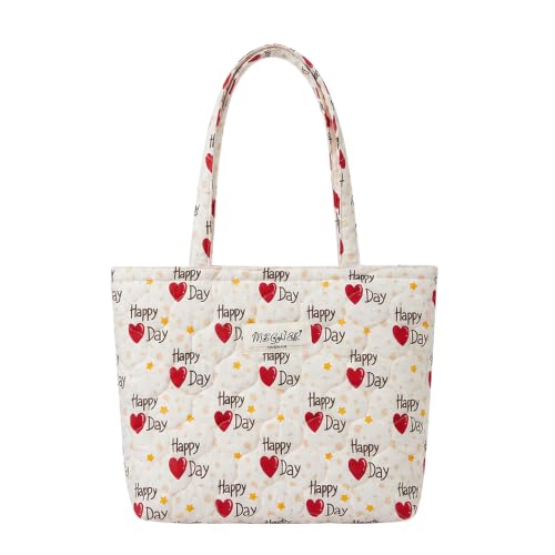 Image of Floral Quilted Cotton Shoulder Bag for Women Medium Size Handbag Large Capacity Thickened Design Tote