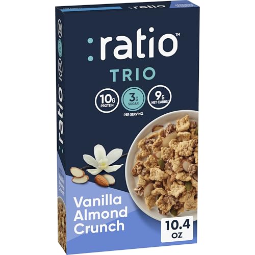 Ratio Trio Vanilla Almond Crunch Cereal, 10g Protein, Keto Friendly,