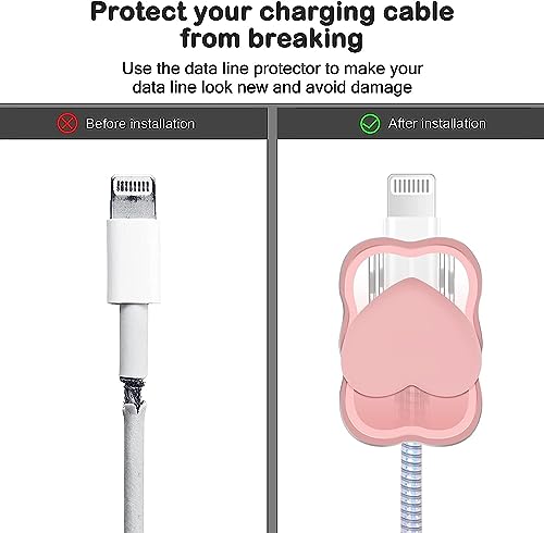 Image of INEFABLE Charger Case Cover Protector with 3D Cute Pattern for iPhone Charger only 18W & 20W, Data Charging Cable Wire Saver Protective Cable Cover Full Protection - Set Of 1 (Pink Heart)
