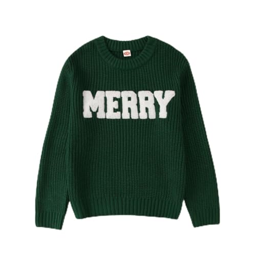 MODNTOGA Kid Boy Girl Merry Sweater Chenille Patch Merry Christmas Pullover Outfit Long Sleeve Knit Blouse Crewneck Xmas Top (Green, 9 Years)