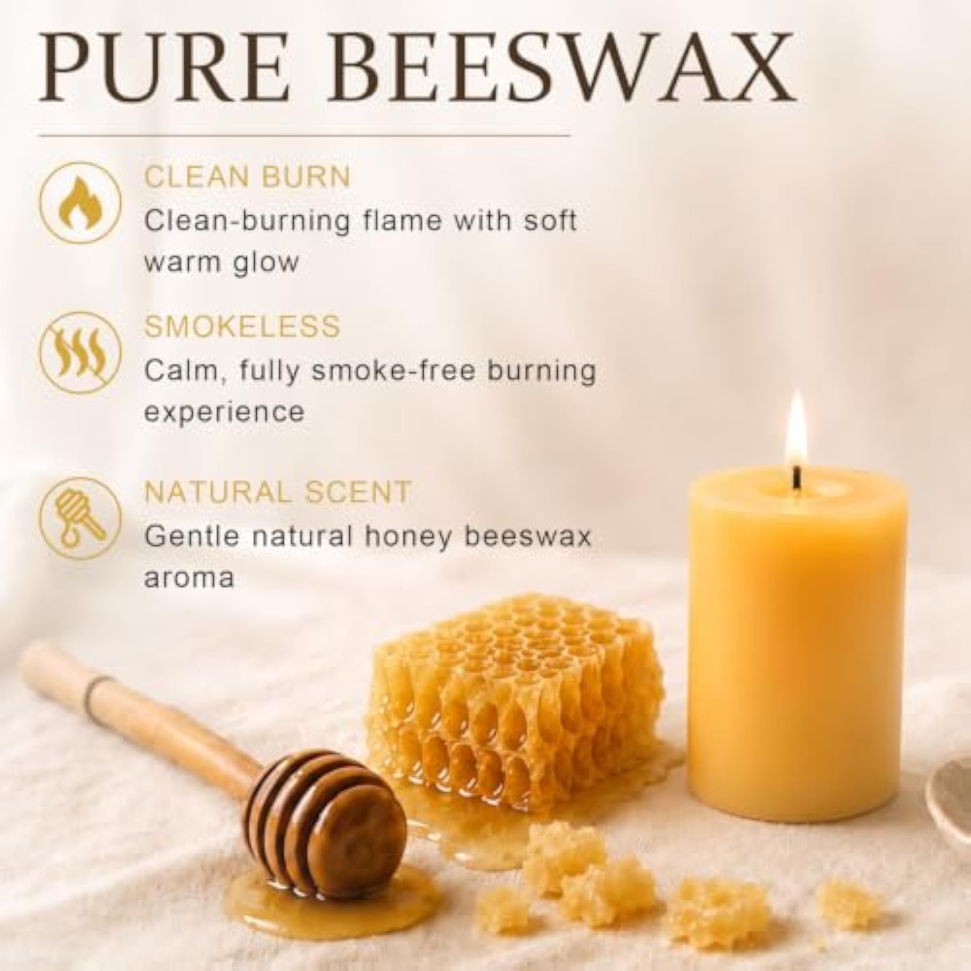 2 Pack Natural Pure Beeswax Pillar Candle, 2x3 Inch