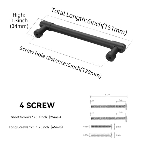 Image of 10 Pack 5 Inch(128mm) Kitchen Cabinet Handles Matte Black Cabinet Pulls Alloy Drawer Pulls Solid Cabinet Hardware