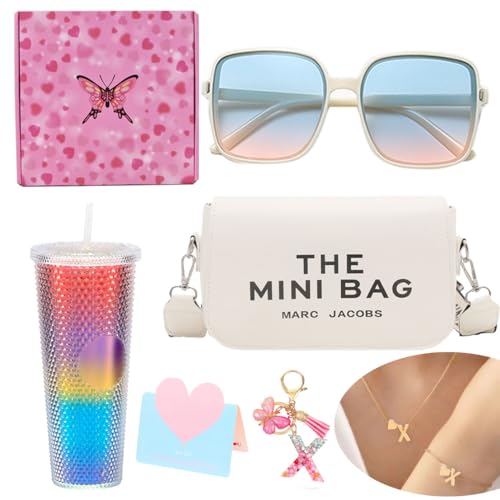 BSTcentelha Regali di compleanno personalizzati per ragazze di età compresa tra 8 e 18 anni | Bottiglia d'acqua arcobaleno,Occhiali da sole,Portachiavi, Borsa a Crossbody Chic,Scatola regalo a tema