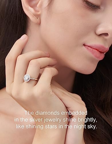 Moissanite Engagement Ring for Women,1.5ct Round Cut D Color VVS1 promise anniversary Halo Wedding Band，S925 Sterling Silver with 18K White Gold Plated Valentine's Day Gift3
