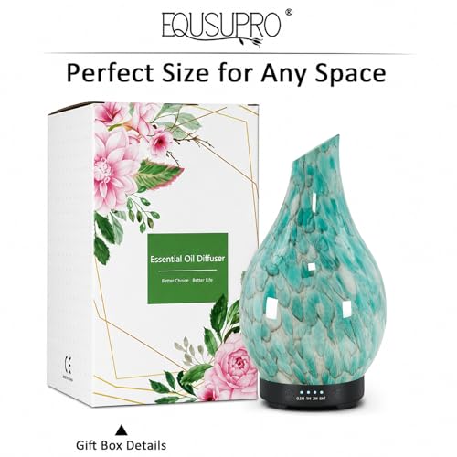 Image of EQUSUPRO 120ml Essential Oil Diffuser, Ultrasonic Aromatherapy Diffuser with Handmade Crystal, BPA Free, Waterless, Auto Shut-off Timer, 7 Color Changing LED Setting (Blue /Patchwork)