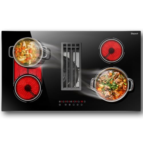 Disaenvir 36 Inch Electric Cooktop with Downdraft Vent 7400W, Ductless