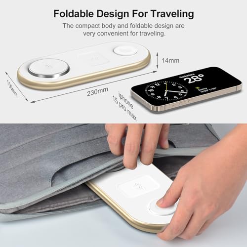 Image of Magnetic Charging Station, 3 in 1 Faster Mag-Safe Wireless Charger Stand, Wireless Charging Pad for Apple Devices, iPhone 17 /16 /15 /14 /13 /12 Series, iWatch Series, AirPods (Golden)