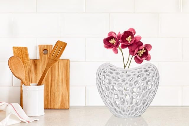 Jarrón decorativo Love Always by Yeenel, florero decorativo con forma de corazón blanco impreso en 3D para hogares minimalistas modernos, oficina y