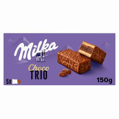 Milka Choco Trio, Bizcocho de Cacao con Chocolate con Leche,150g | Bizcocho Milka de cacao con chocolate con leche, para disfrutar en cualquier momento del día