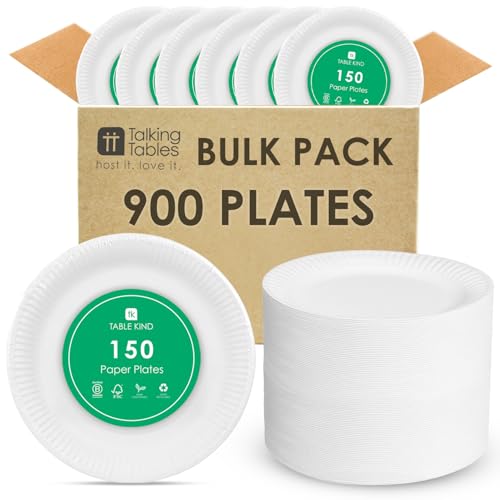Table Kind 900 x Bulk Pack Eco-Friendly White Paper Plates for Catering & Everyday Use, Wedding, Buffet, Birthday Party Supplies, Recyclable Round Disposable Dishes Home Compostable Made in EU 22CM