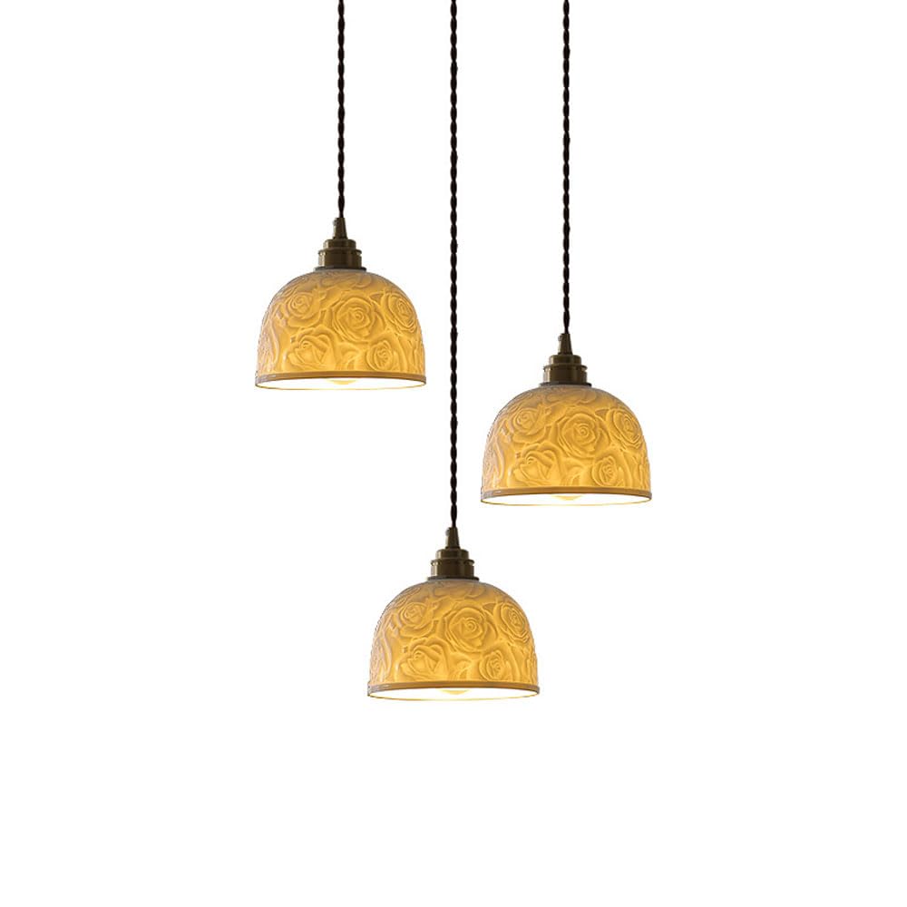 1-punktowa lampa wisząca ceramiczna lampa wisząca, E26/E27 lampa sufitowa zwisająca lampa nordycka do kuchni wiejskiej wyspy sypialnianej 6,1 cala średnicy biały różany wzór abażur innovate