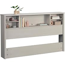 Vintage Full/Queen Bookcase Headboard with Spacious Storage Cubby, White Finish