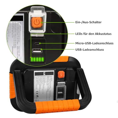 LE Campinglampe Wiederaufladbare Arbeitsleuchte Dimmbar 1000lm, Orange – Ansicht 5
