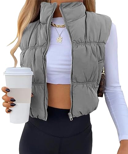 Image of SySea Women's Crop Puffer Vest Winter Zip Up Lightweight Sleeveless Warm Outerwear Padded Coat