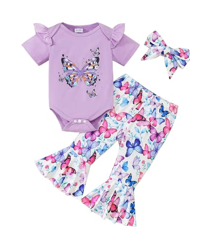 SUNNY PIGGY Baby Girl Clothes Infant Newborn Girls Outfits Romper with Headband Hat Pants Shorts Set 5Pcs